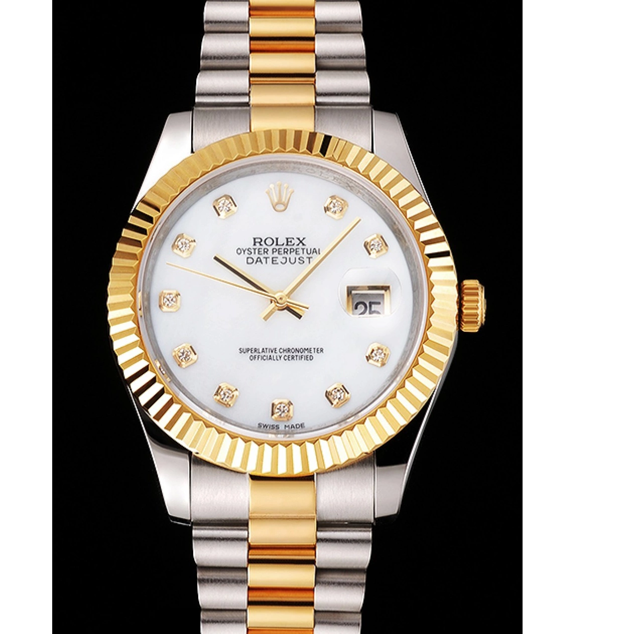 Aaa replica watch Rolex Datejust Case Marks Bracelet Diamond Hour Steel White Stainless Tone Bezel Dial Swiss Gold Two 0729